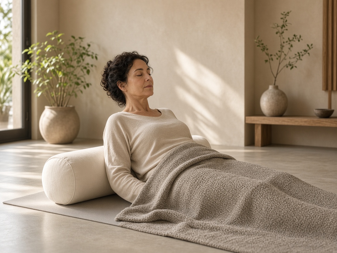 A restorative pose held over a bolster